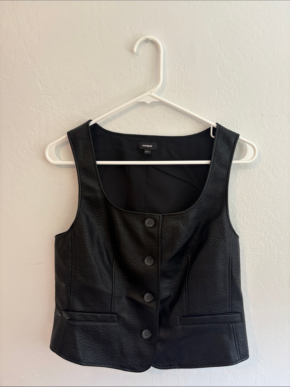 Express Black Faux-Leather Button-Front Vest